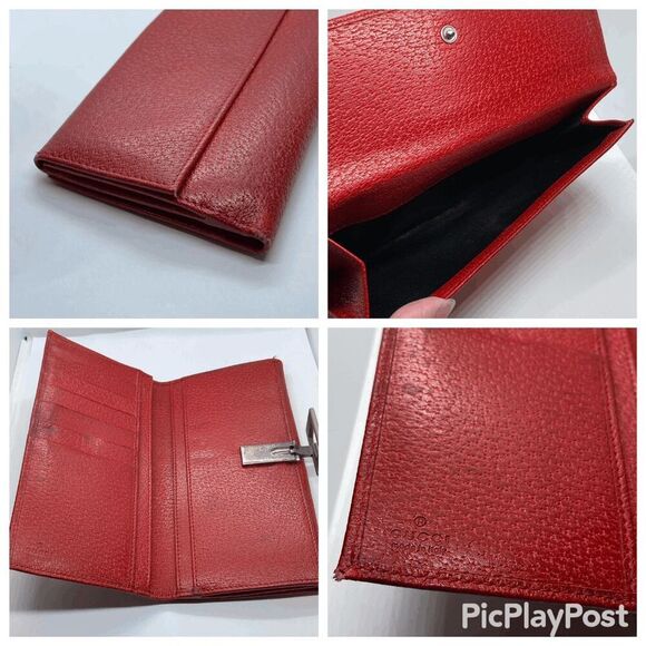 Vintage Gucci Authentic Red Leather Long Slim Wallet w/ Light Wear - Picture 3 of 12